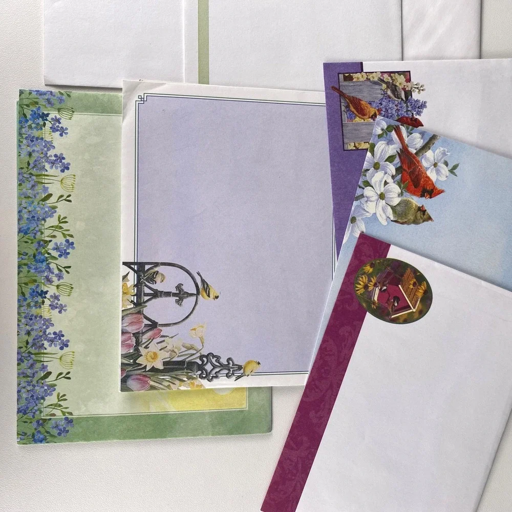 8 Assorted Nature‎ Bird and Floral Greeting Cards with Decorated Envelopes Set